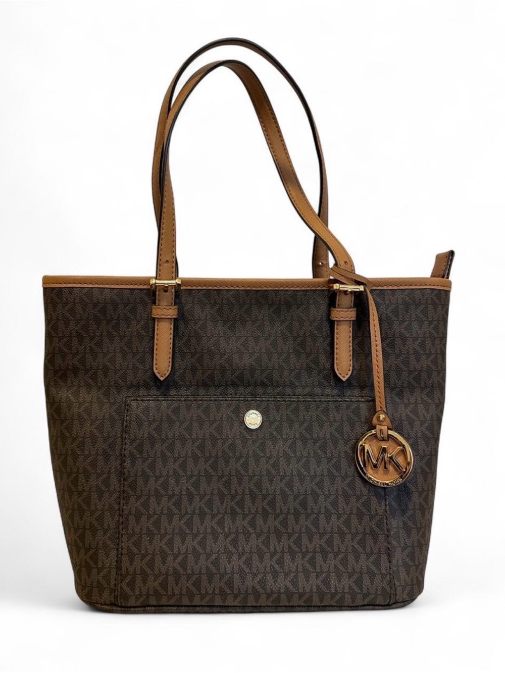 Michael Kors Jet Set Brown Logo Monogram Medium Tote Bag